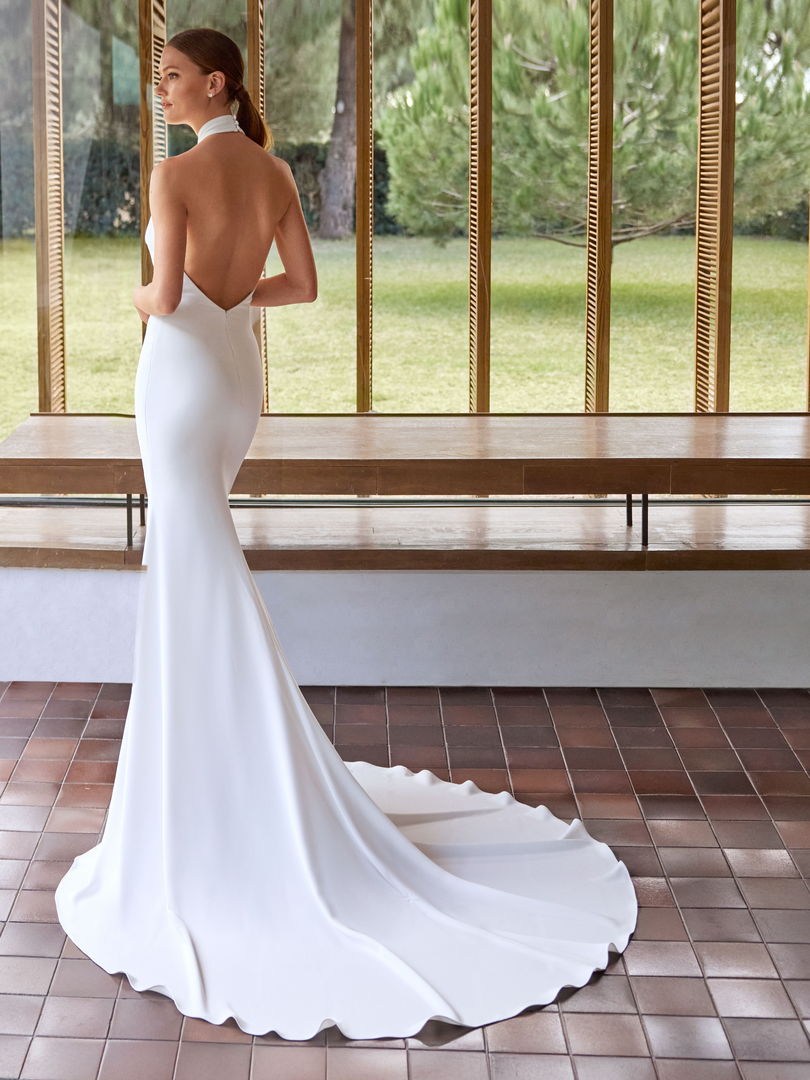 Rückenansicht Brautkleid Fließend Neckholder H9570