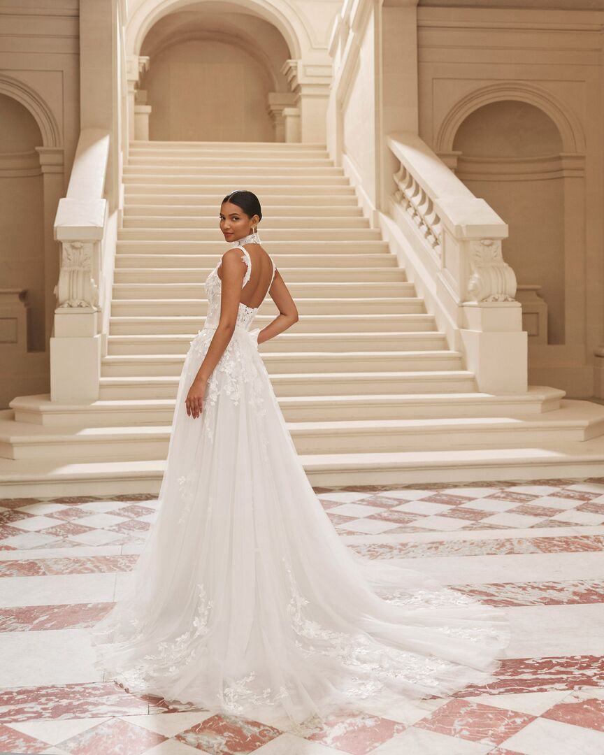 Rückenansicht Brautkleid A-Linie Carré Ausschnitt H9858