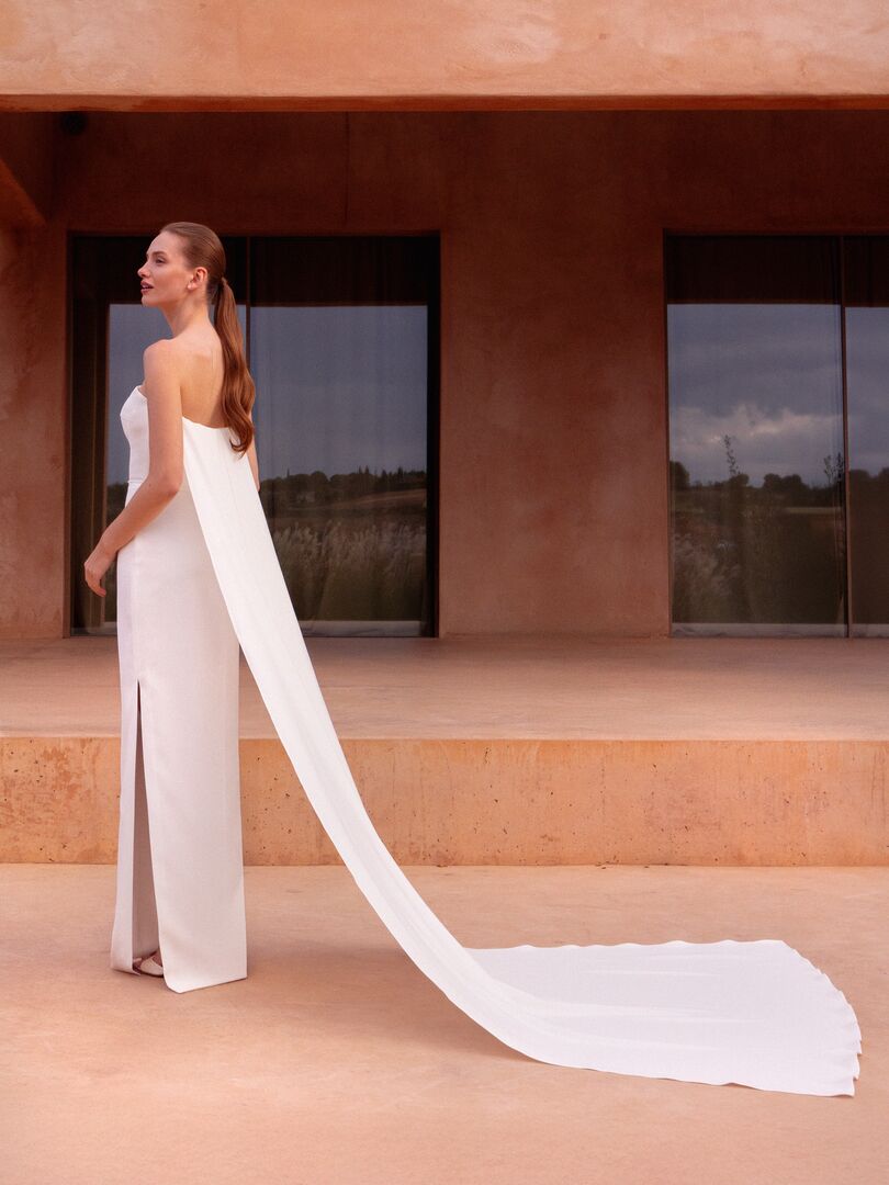 Rückenansicht Brautkleid Fit and flare Corsage trägerlos H9933