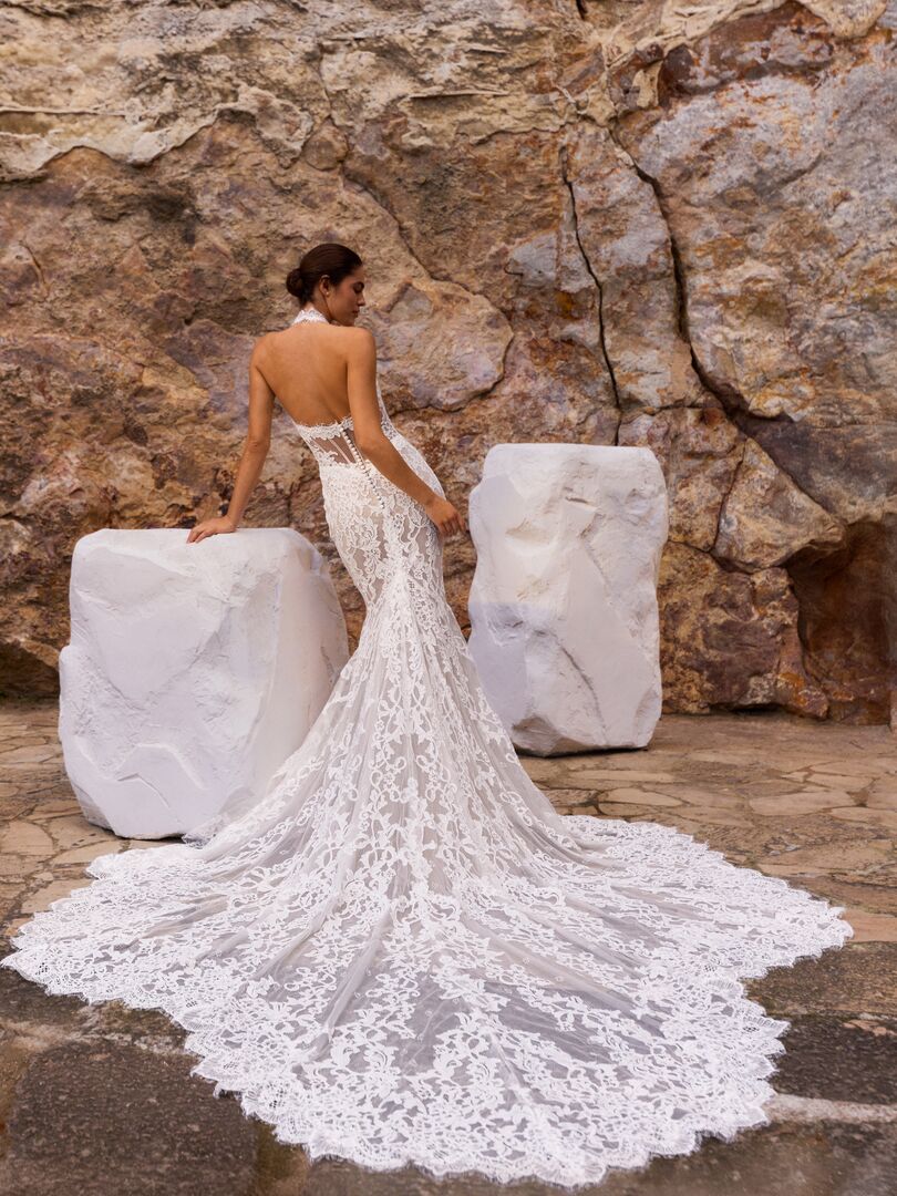 Rückenansicht Brautkleid Mermaid Hochgeschlossen H9983