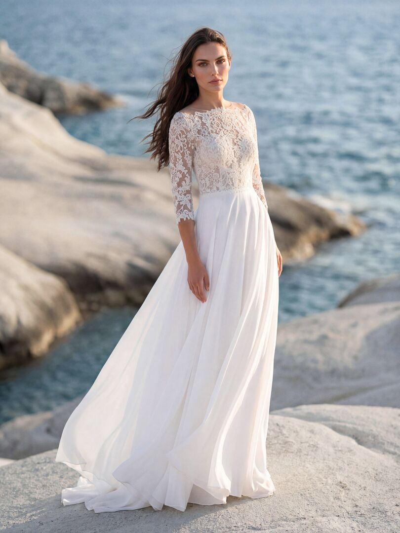 Brautkleid A-Linie U-Boot Ausschnitt H9985